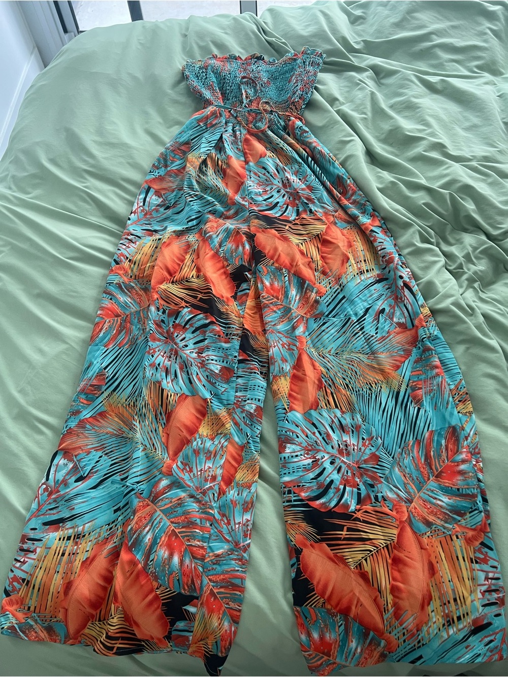 Floral strapless Jumpsuit in Blue & Orange